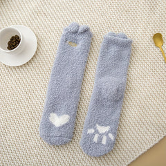 4 Pairs Heart Print Fuzzy Warm Women's Socks Stockings