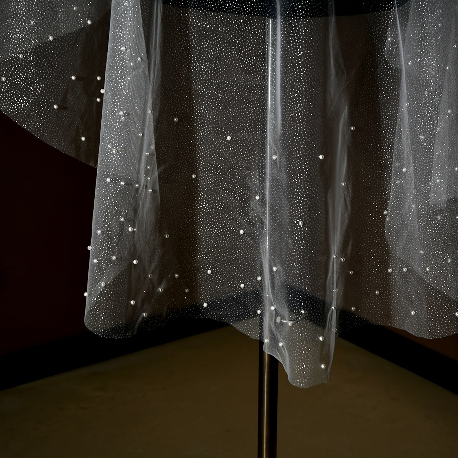 Sparkling Starlight Tulle Veil with Pearl Embellishments for Weddings