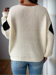 Colorblock Lantern Sleeve Knit Top