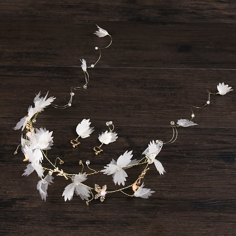 Golden Flower Crown Floral Pearl Crown Wedding Headpiece