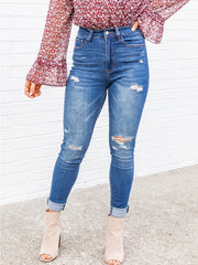 High Rise Skinny Jeans with Ripped Detail