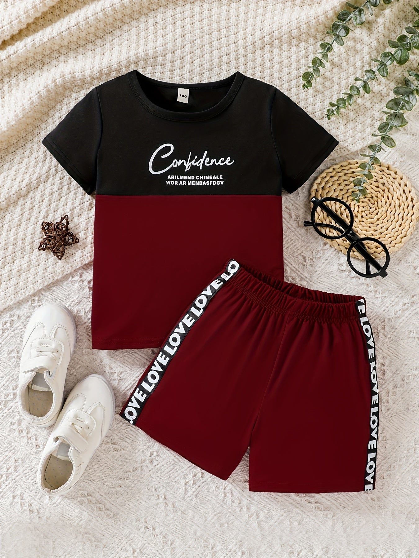 Boys Block Letter Outfit Shorts & T-shirt Casual Summer Clothes
