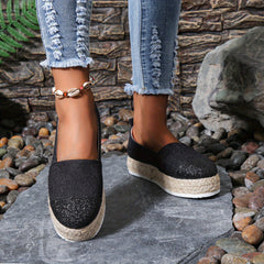 Women's Glitter Platform Espadrilles Slip On Shoes