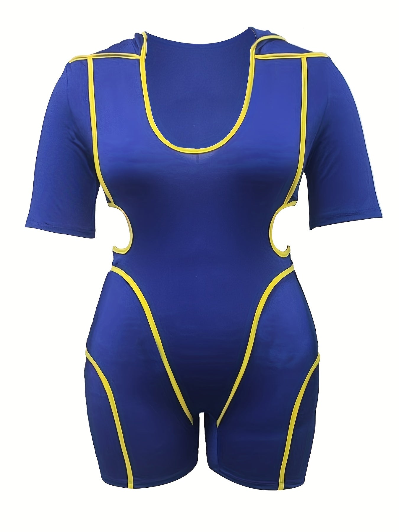 Sports Romper Women's Plus Contrast Trim Short Sleeve