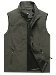 Men's Cargo Vest with Zipper Pockets - Outdoor Stand Collar Outwear