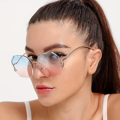 Polygon Rimless Polarized Sunglasses Gradient UV Protection Glasses