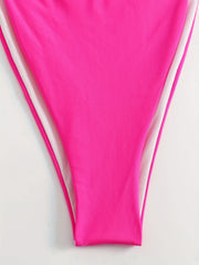 Sexy Bikini Set Women's Solid Deep V Neck Padded Bra & Thong Swimsuit