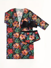 Tropical Print Bikini Set & Cover Up