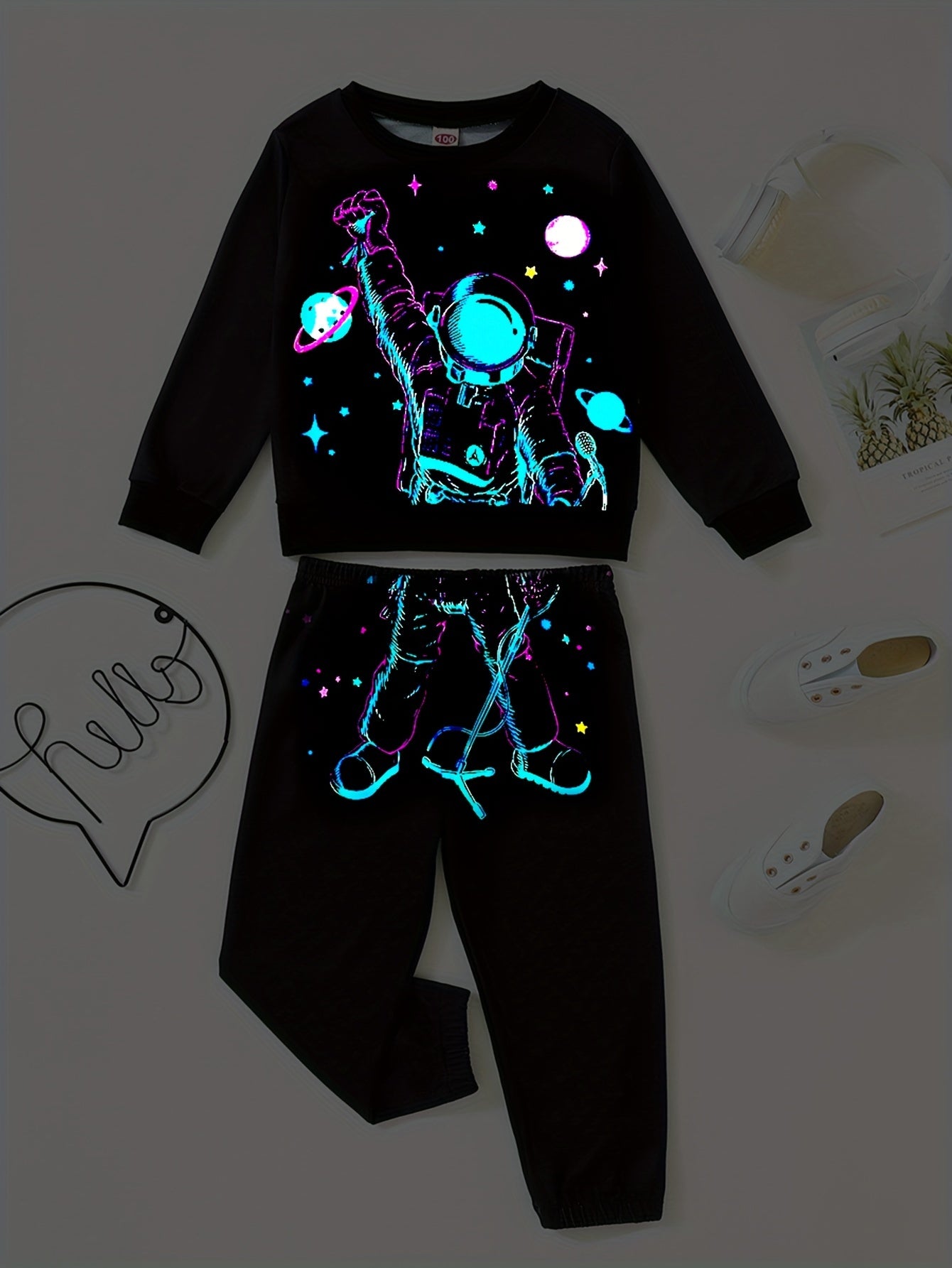 Toddler Boy's Bear Pattern Outfit 2pcs Sweatshirt & Sweatpants Set