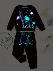 Toddler Boy's Bear Pattern Outfit 2pcs Sweatshirt & Sweatpants Set