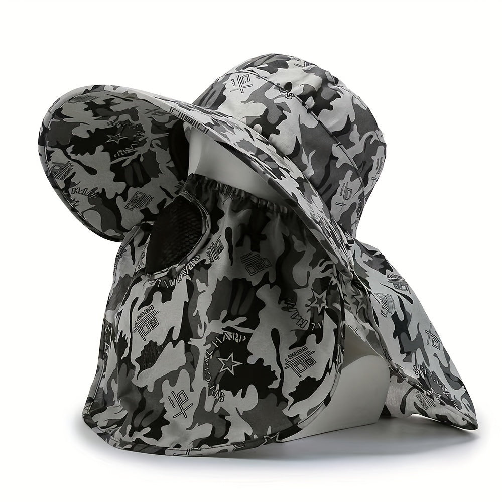 Wide Brim Sun Hat with Face Cover Breathable UV Protection Detachable