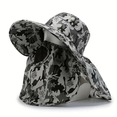 Wide Brim Sun Hat with Face Cover Breathable UV Protection Detachable