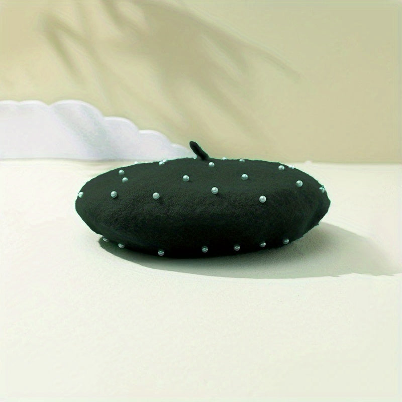 Women Faux Pearl Beret French Style Warm Hat Chinese Year Gift