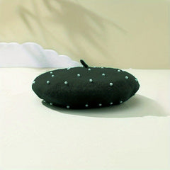 Women Faux Pearl Beret French Style Warm Hat Chinese Year Gift