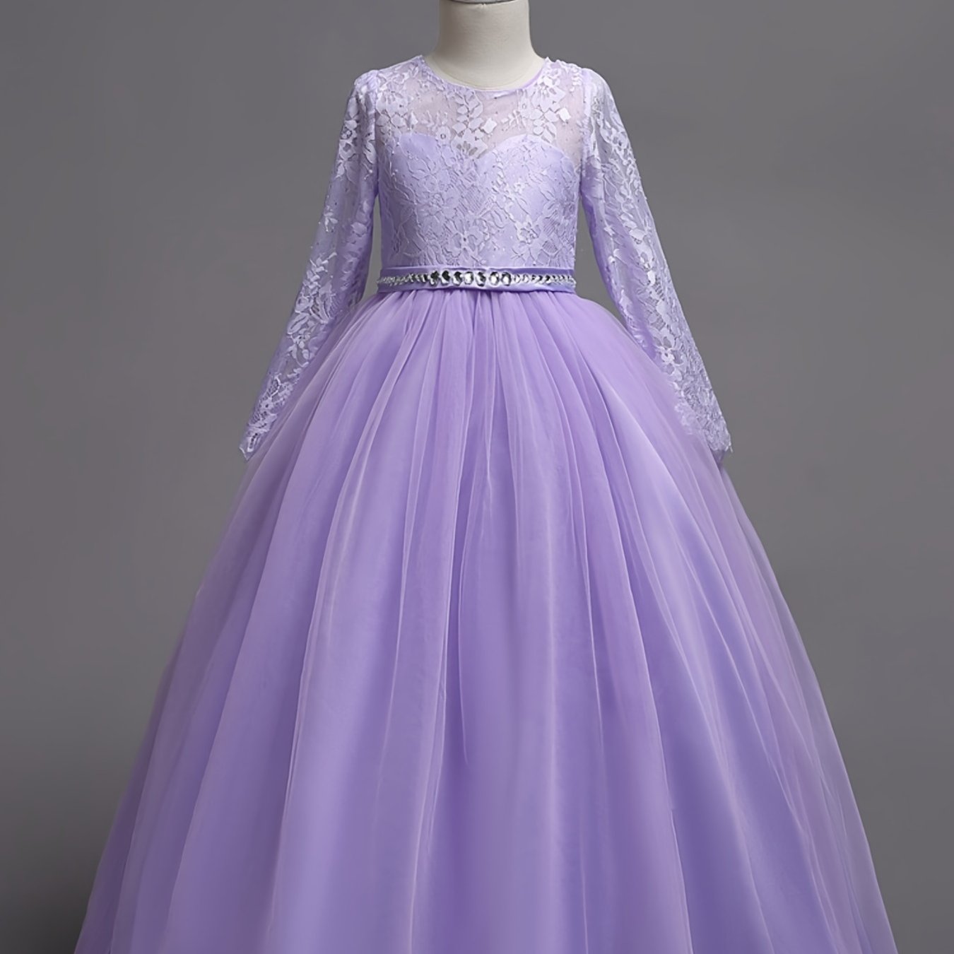 Girls Lace Long Sleeve Dress Wedding Princess Party Dress
