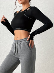 Stretchy Crop Top Long Sleeve Thumb Holes T-shirt
