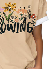 Girls Boys Flowers & Growing Graphic Short Sleeve T-shirt Summer Clothes Sports