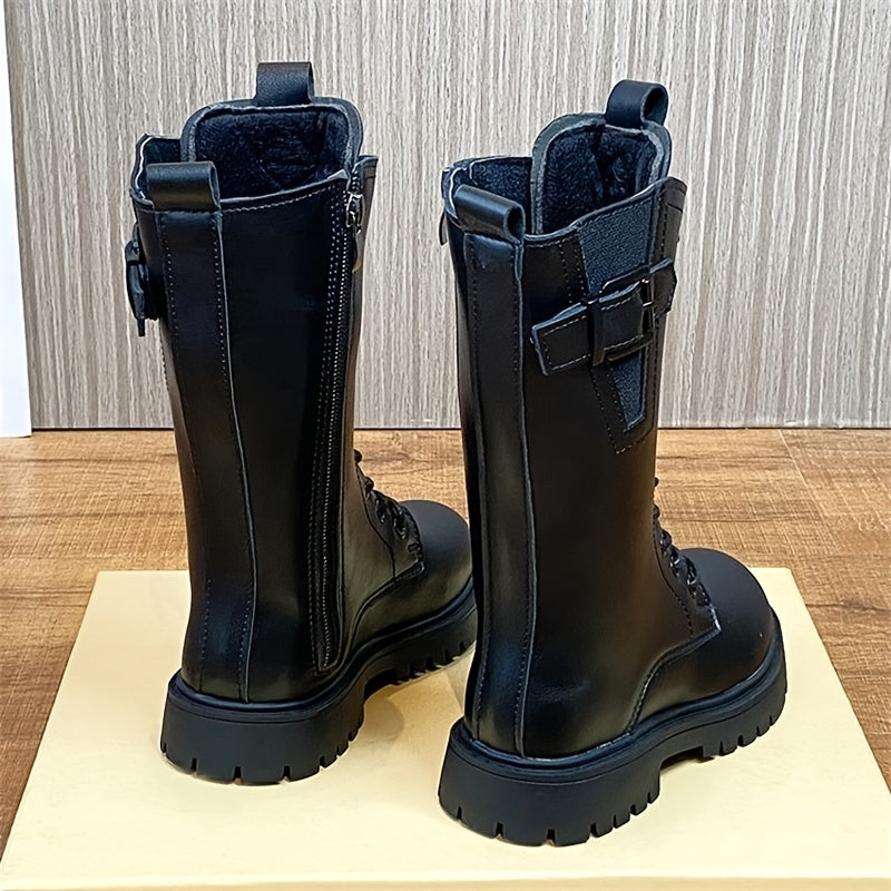 Girls High Top Winter Boots Leather Side Zipper Kids Shoes