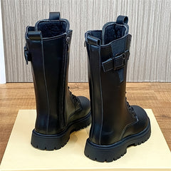 Girls High Top Winter Boots Leather Side Zipper Kids Shoes