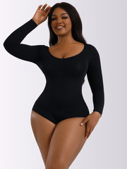 Women's Boat Neck Bodysuit Long Sleeve Thong Jumpsuit