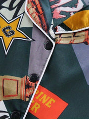 Boys Letter Print Block Pajamas Set Short Sleeves Tops & Bottoms Comfortable