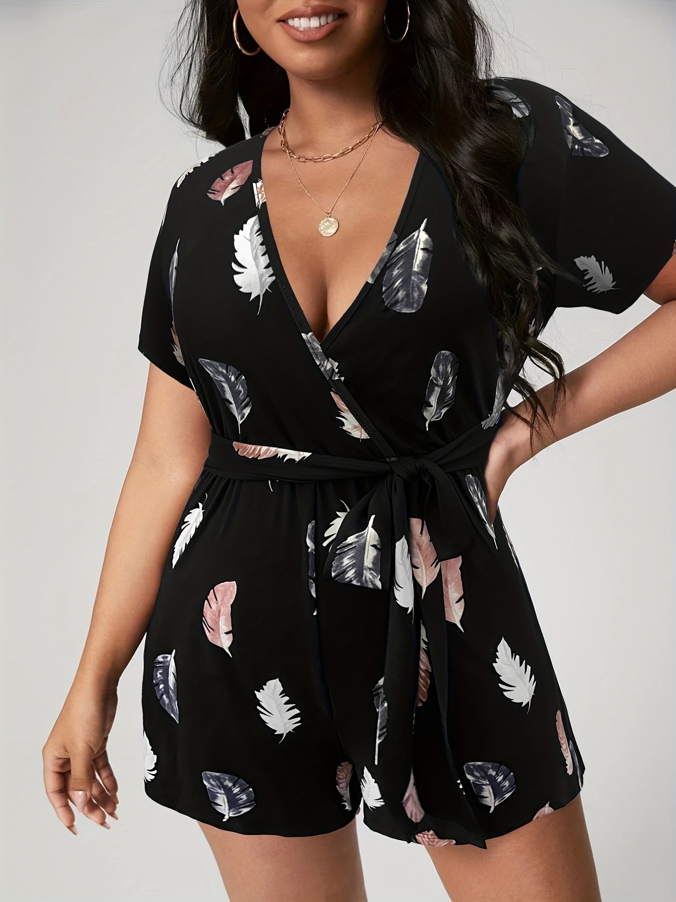 Floral Print Short Sleeve Romper With Belt