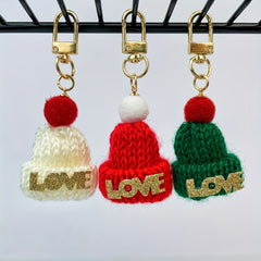 Vintage Christmas Knitted Hat Keychain Set - Adorable Gift for Women