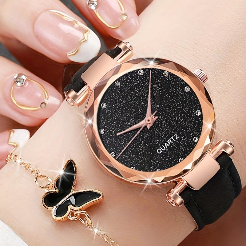 Women's PVC Strap Round Dial Watch & Jewelry Set for Daily Life
