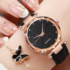 Women's PVC Strap Round Dial Watch & Jewelry Set for Daily Life