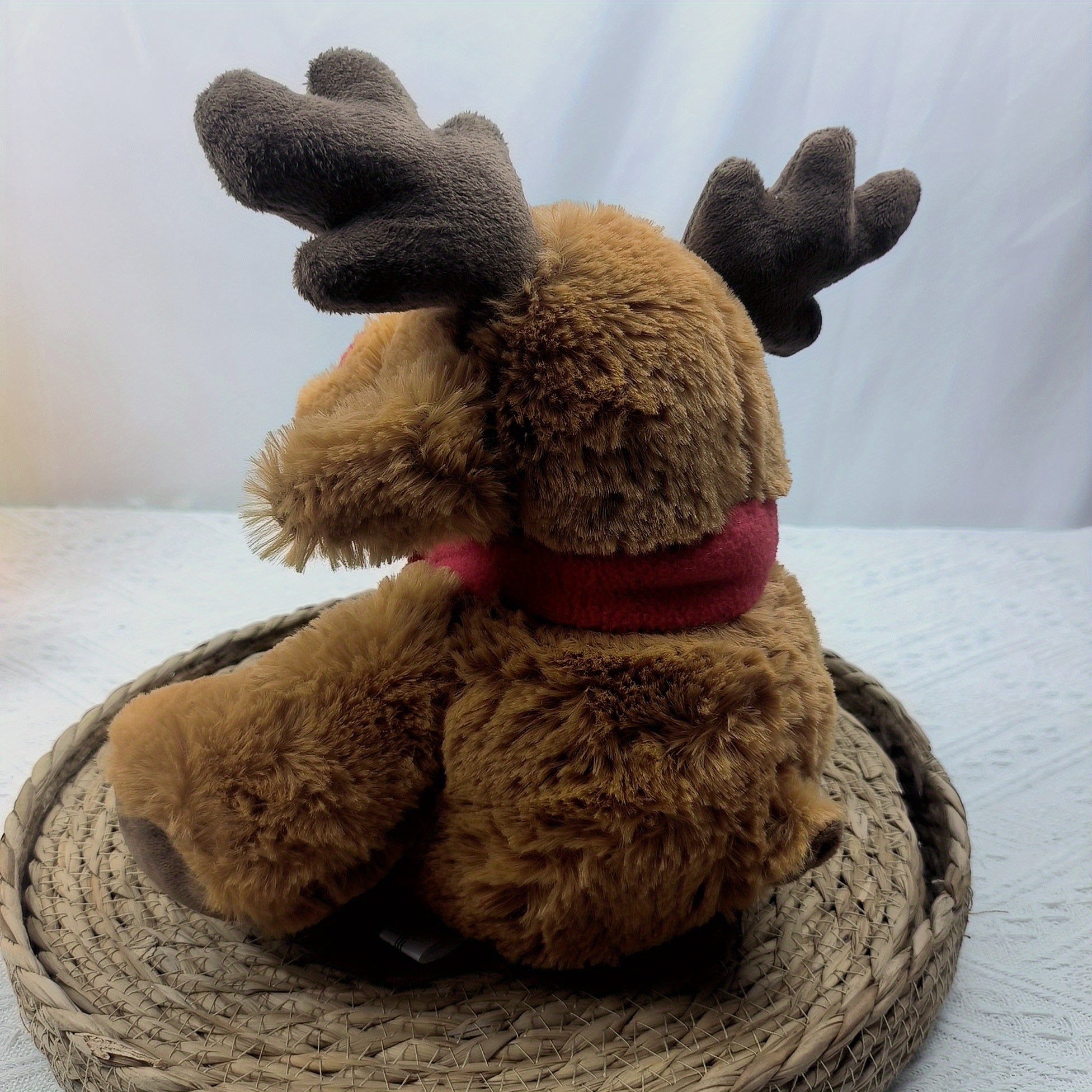 Christmas Reindeer Plush Toy Stuffed Animal with Antlers, Nose, and Scarf