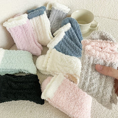 Colorblock Fuzzy Socks Comfy & Warm Mid Tube Socks Women's Stockings