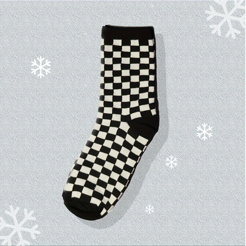 12 Pairs Checkerboard Crew Socks Women's Stockings