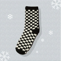 12 Pairs Checkerboard Crew Socks Women's Stockings