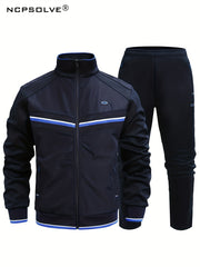 Men's Sports Suit Striped Jacket & Solid Pants