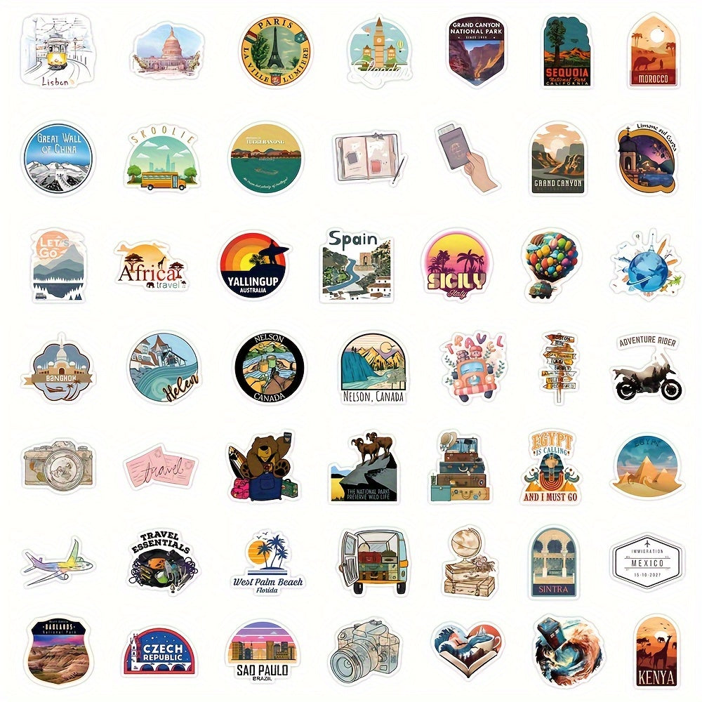 50pcs Outdoor Camping Stickers Waterproof Travel Wildlife Stickers