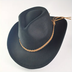 Men's Tweed Cowboy Hat Metal Buckle Wool Retro Knight Hat