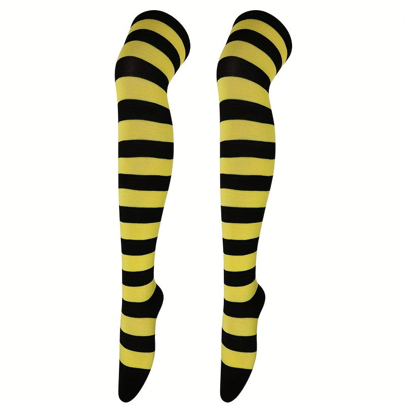 5 Pairs Striped Thigh High Socks Cosplay Over The Knee Socks