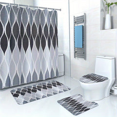 Non Slip Waterproof Shower Curtain Set with 12 Hooks