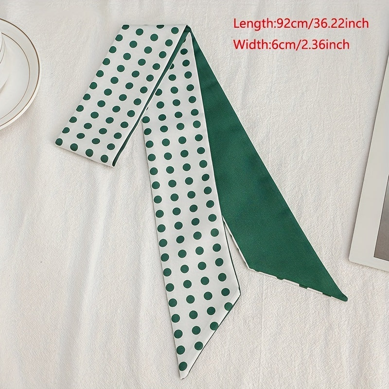 Green Dotted Print Skinny Scarf Hair Ribbon Neckerchief Satin Twilly Scarf