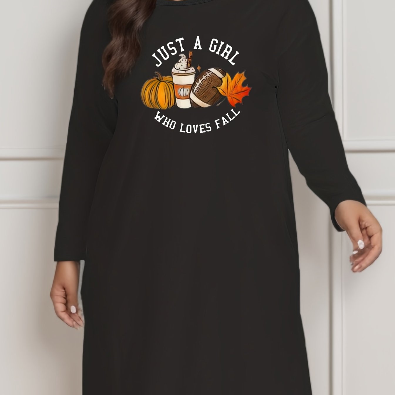Casual Loungewear Dress Women's Plus Rugby & Pumpkin Print Long Sleeve