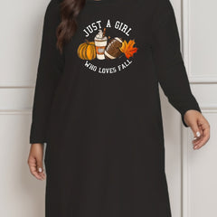 Casual Loungewear Dress Women's Plus Rugby & Pumpkin Print Long Sleeve