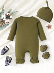 Hi I m Here Letter Print Unisex Baby Romper Hat Gloves Set