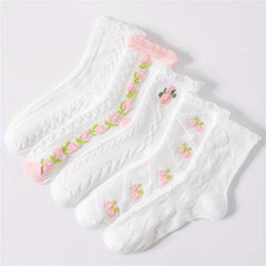 5 Pairs Floral Print Ruffle Socks Women's Stockings & Hosiery