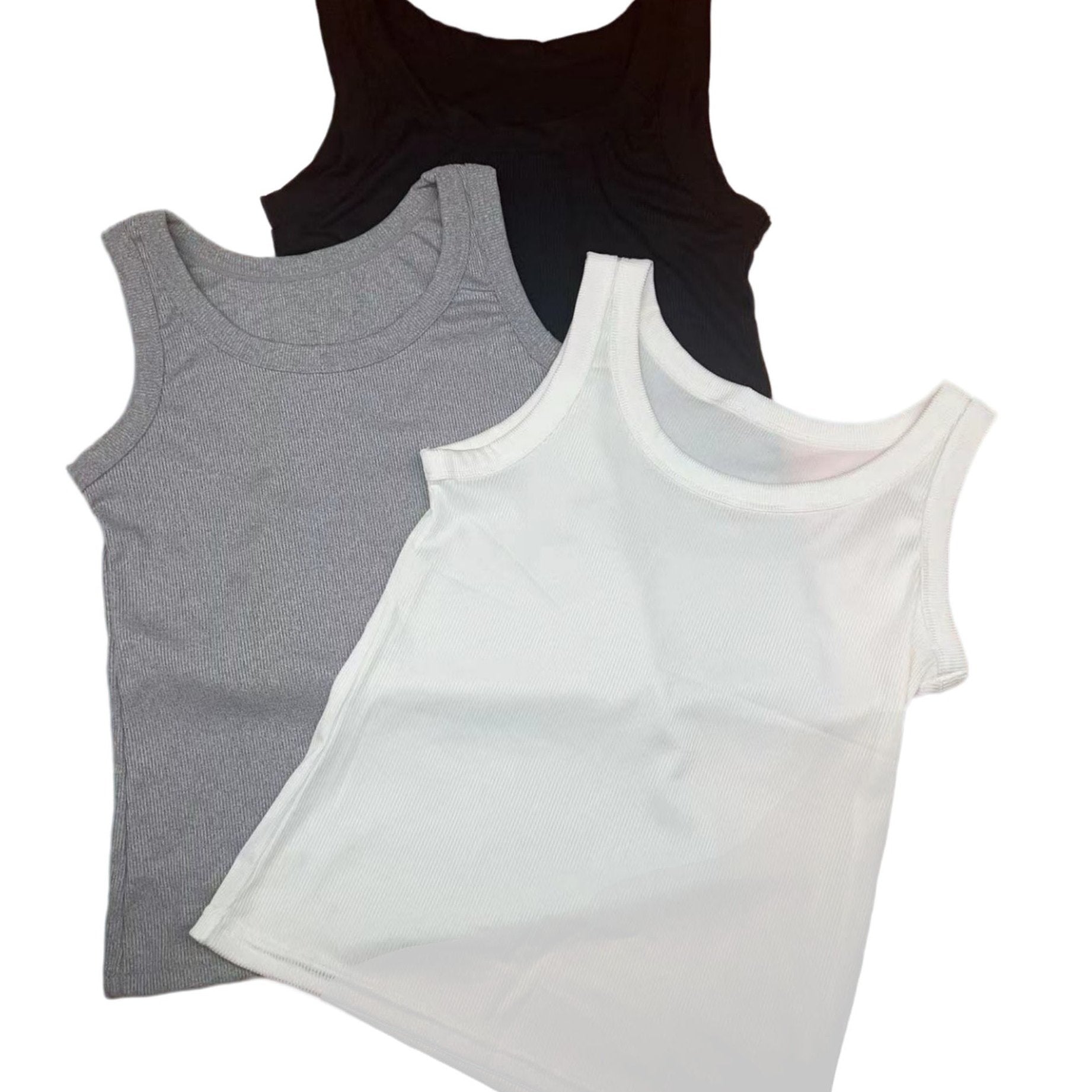 3 Sets Women's Solid Tank Tops Crew Neck Sleeveless Casual Top