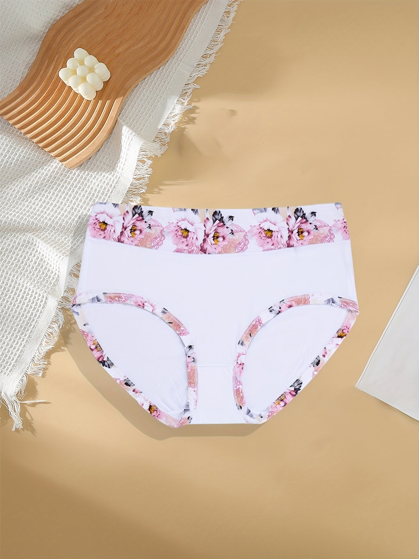 3 Pack Plus Size Panties Set Women's Plus Contrast Floral Print Solid Briefs