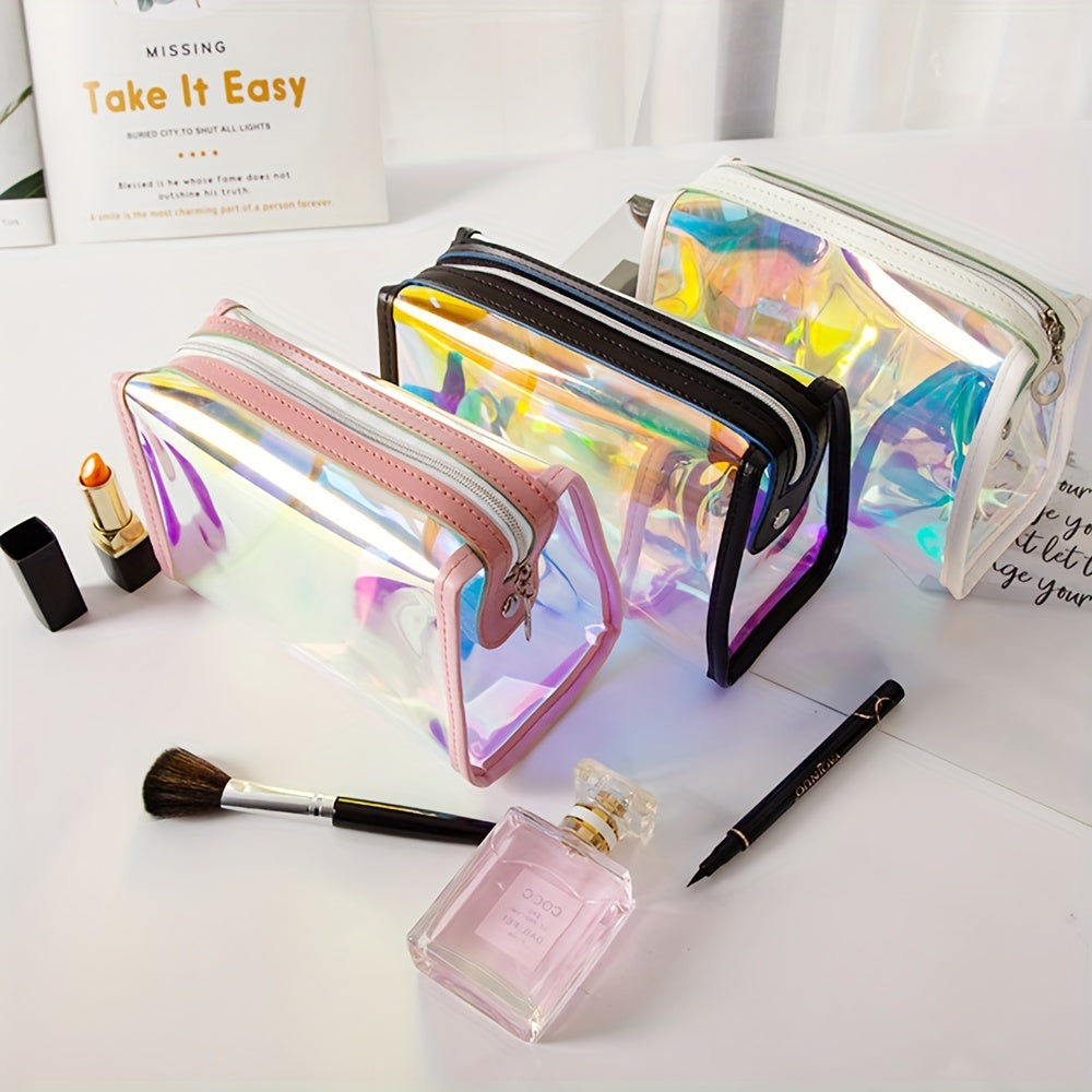 Modern Laser Trapezoidal Makeup Bag Holographic Zipper Storage Bag