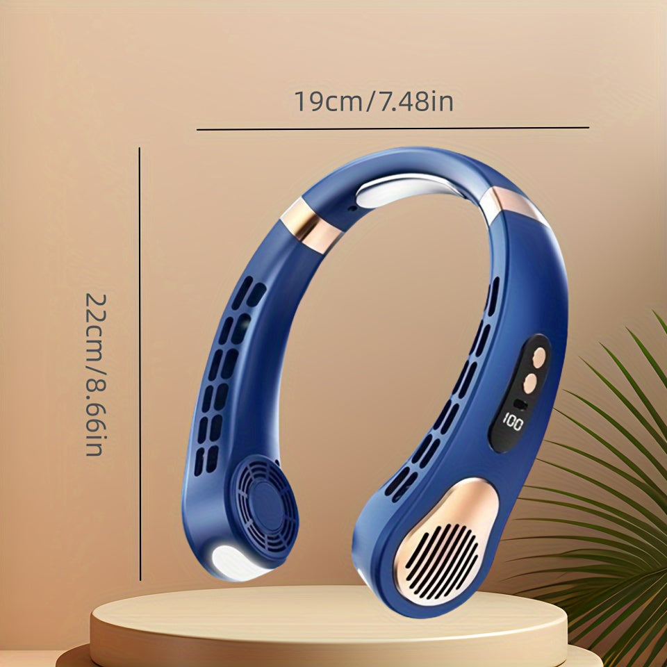 2-in-1 Neck Fan Leafless Air Cooler Fast Charging 5 Gears LED Display