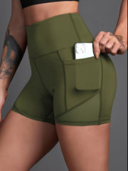 High Waist Mesh Insert Yoga Sports Shorts With Pocket Women's Activewear