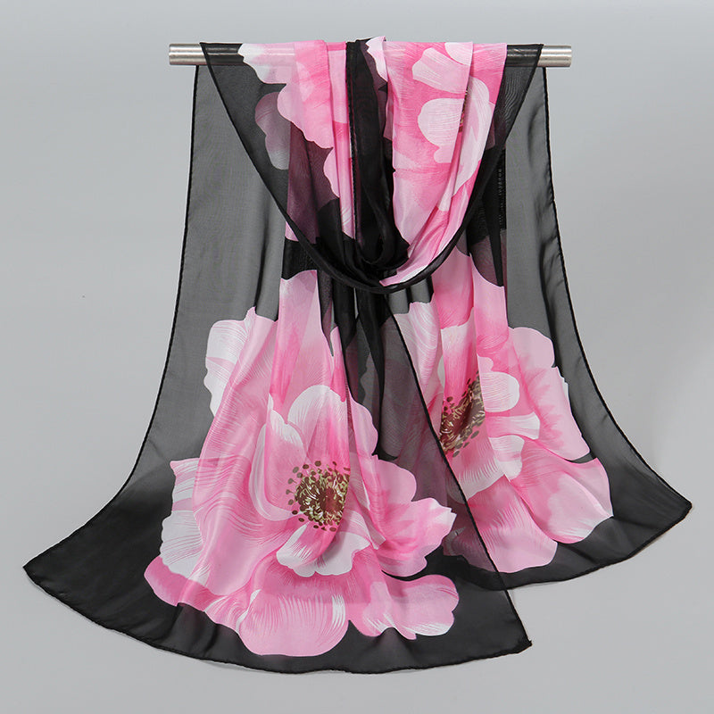 50 x 150cm Chiffon Flower Print Scarf - Casual Boho Shawl