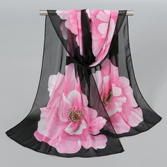 50 x 150cm Chiffon Flower Print Scarf - Casual Boho Shawl